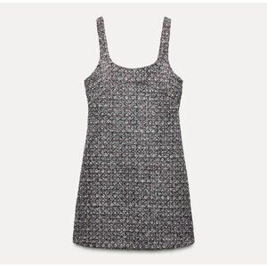 Zara Pink Tweed Mini Dress With Sleeveless Design Square Neckline 8741/253/330
